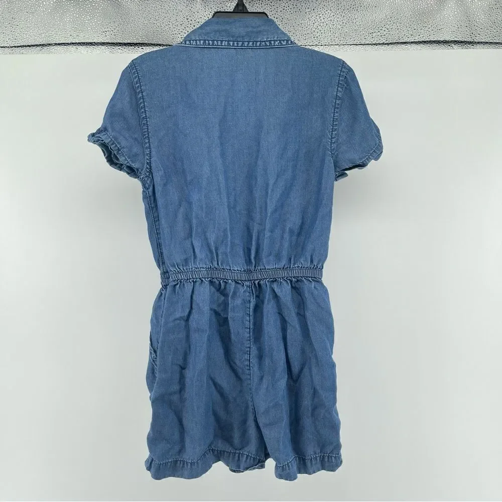 Justice Girl’s Blue Chambray Lyocell Short Sleeve One Piece Romper Size 6